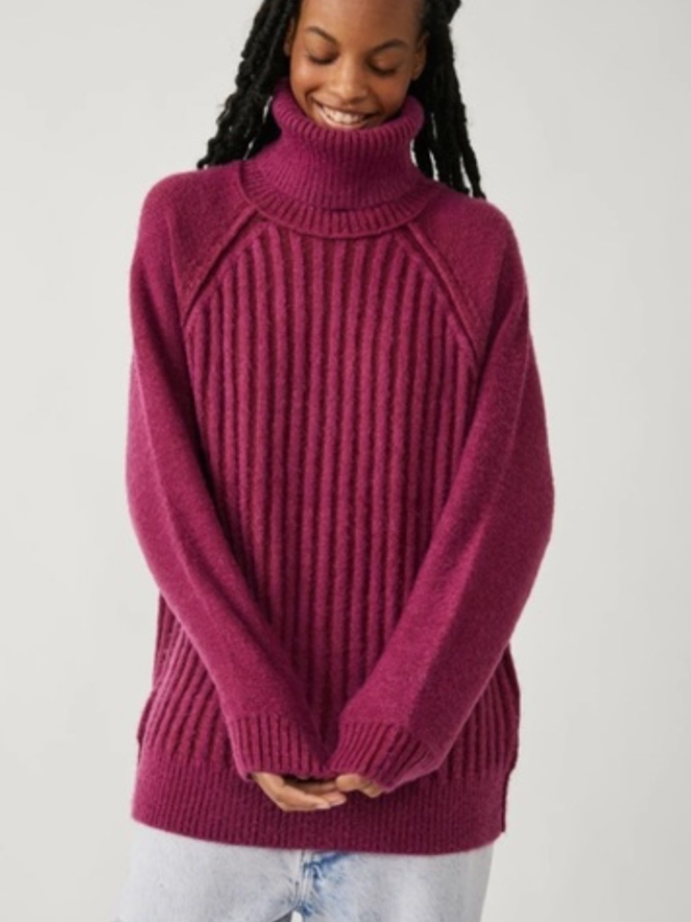 Free People Big City Turtleneck Sweater Mulberry Size Medium